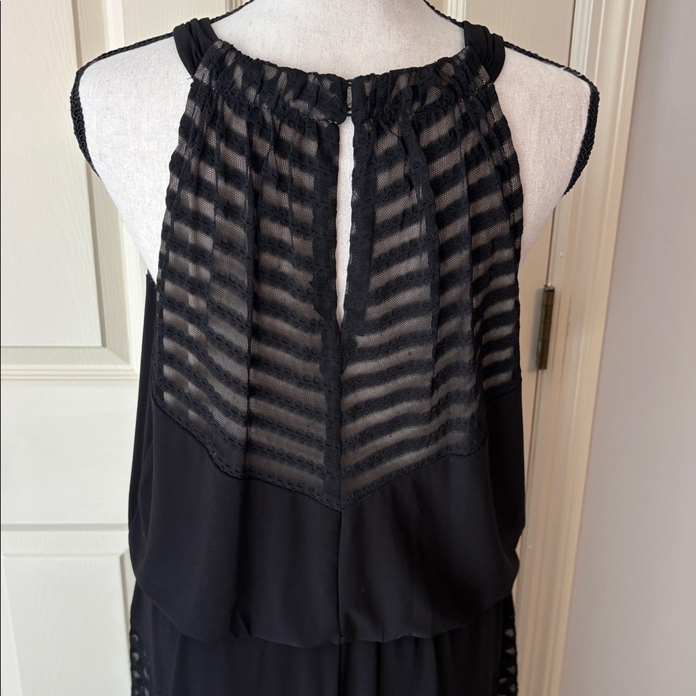 London Times Maxi High Neck Halter Sleeveless Black Chevrons Dress size 12 - Picture 8 of 10